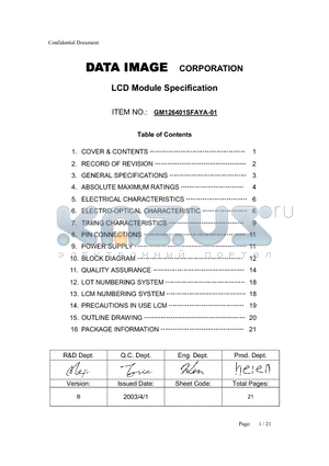 GM126401SFAYA-01 datasheet - LCD MODULE SPCIFICATION