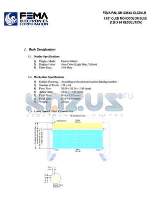 GM12864A-OLX2NLB datasheet - 1.02 OLED MONOCOLOR BLUE