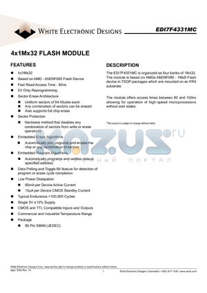 EDI7F4331MC100BNC datasheet - 4x1Mx32 FLASH MODULE