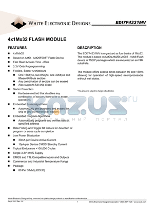 EDI7F4331MV datasheet - 4x1Mx32 FLASH MODULE