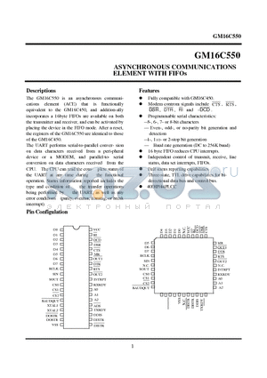 GM16C550 datasheet - ASYNCHRONOUS COMMUNICATIONS ELEMENT WITH FIFOs