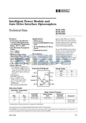HCPL-0466 datasheet - Intelligent Power Module and Gate Drive Interface Optocouplers