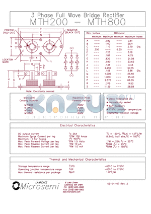 MTH200 datasheet - 3 Phase Full Wave Bridge Rectifer