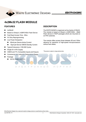 EDI7F4342MC100BNC datasheet - 4x2Mx32 FLASH MODULE