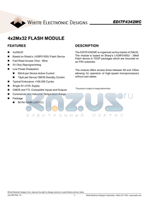 EDI7F4342MC80BNC datasheet - 4x2Mx32 FLASH MODULE