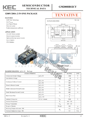 GM200HB12CT datasheet - 1200V/200A 2 IN ONE PACKAGE
