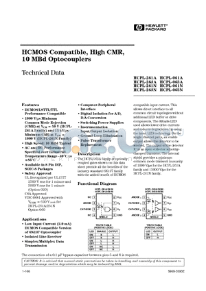 HCPL-0600 datasheet - HCMOS Compatible, High CMR, 10 MBd Optocouplers