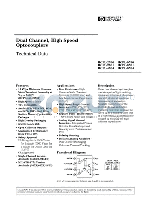 HCPL-0530 datasheet - Dual Channel, High Speed Optocouplers
