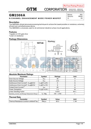 GM2306A datasheet - N-CHANNEL ENHANCEMENT MODE POWER MOSFET