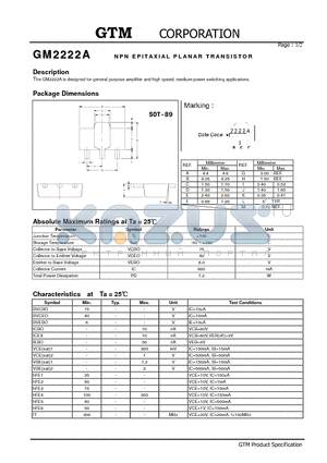GM2222A datasheet - NPN EPITAXIAL PLANAR TRANSISTOR