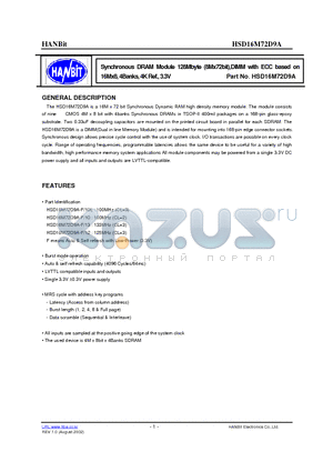 HMD16M72D9A-10 datasheet - Synchronous DRAM Module 128Mbyte (8Mx72bit),DIMM with ECC based on 16Mx8, 4Banks, 4K Ref., 3.3V