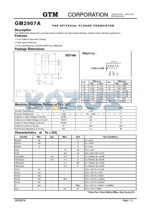 GM2907A datasheet - PNP EPITAXIAL PLANAR TRANSISTOR
