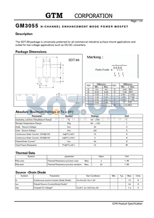 GM3055 datasheet - N-CHANNEL ENHANCEMENT MODE POWER MOSFET