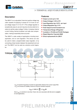 GM317 datasheet - 3- TERMINAL ADJUSTABLE REGULATOR