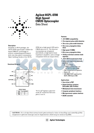 HCPL-0708 datasheet - High Speed CMOS Optocoupler