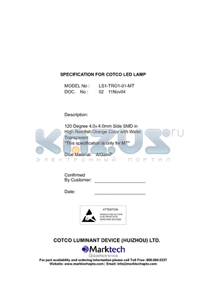 LS1-TRO1-01-MT datasheet - SPECIFICATION FOR COTCO LED LAMP