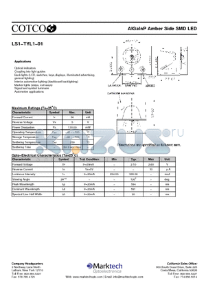 LS1-TYL1-01 datasheet - AlGalnP Amber Side SMD LED