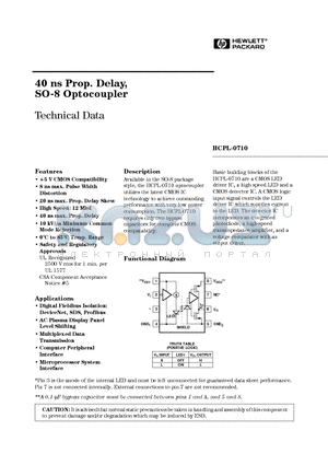 HCPL-0710500 datasheet - 40 ns Prop. Delay, SO-8 Optocoupler