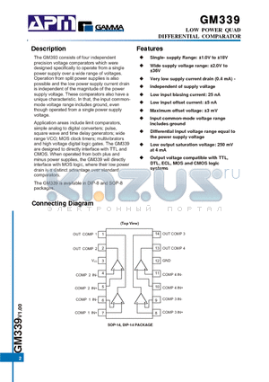 GM339D14T datasheet - LOW POWER QUAD DIFFERENTIAL COMPARATOR