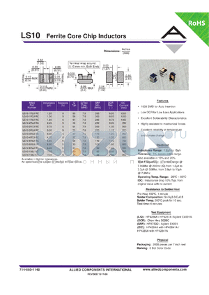 LS10-3R9J-RC datasheet - Ferrite Core Chip Inductors