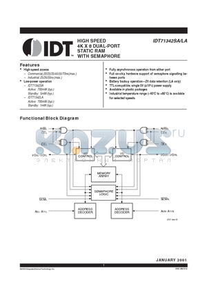 IDT71342LA45J datasheet - HIGH SPEED 4K X 8 DUAL-PORT STATIC RAM WITH SEMAPHORE