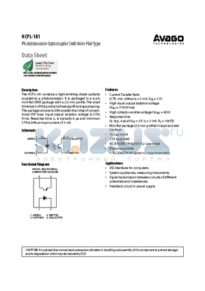 HCPL-181 datasheet - Phototransistor Optocoupler SMD Mini-Flat Type