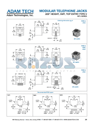 MTJ-44VX1 datasheet - MODULAR TELEPHONE JACKS .626 HEIGHT, SMT, TOP ENTRY-TYPE V