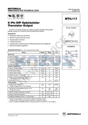 MTIL117 datasheet - 6-Pin DIP Optoisolator Transistor Output