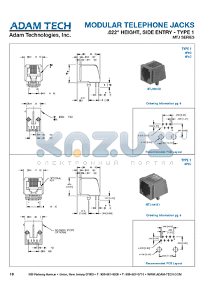 MTJ-661X1 datasheet - MODULAR TELEPHONE JACKS .622 HEIGHT, SIDE ENTRY - TYPE 1