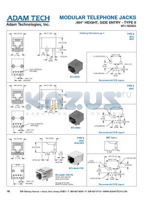 MTJ-669X1 datasheet - MODULAR TELEPHONE JACKS .484 HEIGHT, SIDE ENTRY - TYPE 9