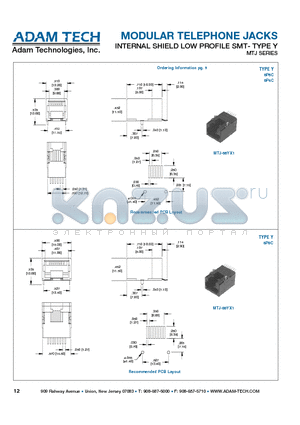 MTJ-66YX1 datasheet - MODULAR TELEPHONE JACKS INTERNAL SHIELD LOW PROFILE SMT- TYPE Y