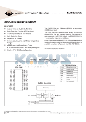 EDI88257LPAXCB datasheet - 256Kx8 Monolithic SRAM