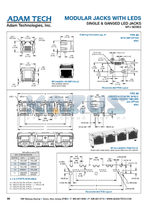 MTJ-88ARX1-FS-SMT-PG-LG datasheet - MODULAR JACKS WITH LEDS SINGLE & GANGED LED JACKS