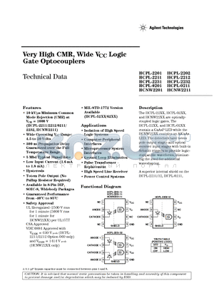 HCPL-2212 datasheet - Very High CMR, Wide VCC Logic Gate Optocouplers