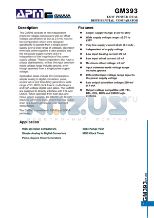 GM393_1 datasheet - LOW POWER DUAL DIFFERENTIAL COMPARATOR