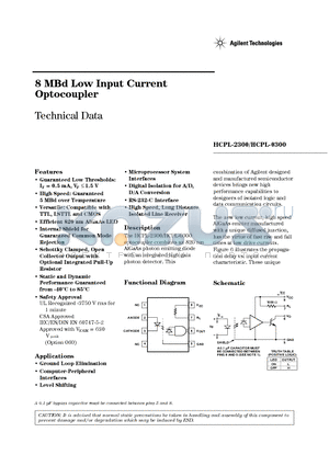 HCPL-2300 datasheet - 8 MBd Low Input Current Optocoupler