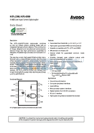 HCPL-2300 datasheet - 8 MBd Low Input Current Optocoupler