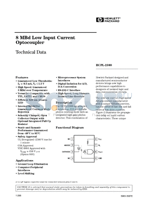 HCPL-2300060 datasheet - 8 MBd Low Input Current Optocoupler