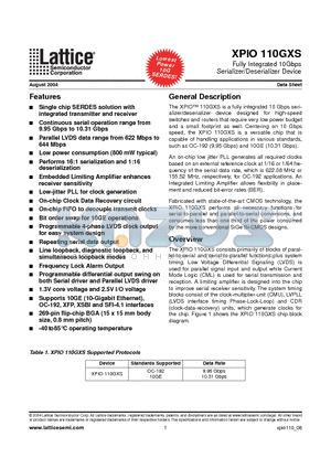 LS110GXS-1CF269C datasheet - Fully Integrated 10Gbps Serializer/Deserializer Device