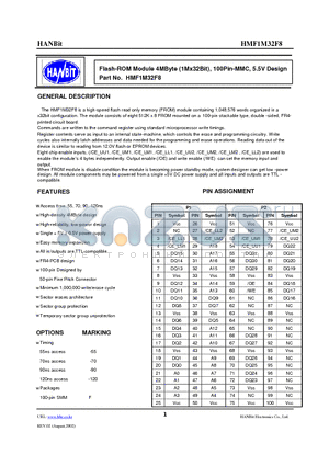 HMF1M32F8-120 datasheet - Flash-ROM Module 4MByte (1Mx32Bit), 100Pin-MMC, 5.5V Design