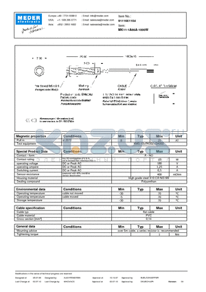 MK11-1A66A-1000W datasheet - MK Reed Sensors