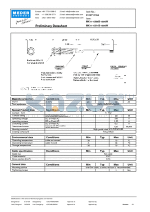 MK11-1A66B-1800W datasheet - MK Reed Sensors
