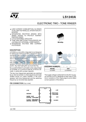 LS1240A datasheet - ELECTRONIC TWO - TONE RINGER