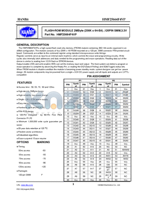 HMF25664F4VP datasheet - FLASH-ROM MODULE 2MByte (256K x 64-Bit) ,120PIN SMM,3.3V