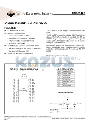 EDI88512LPXCI datasheet - 512Kx8 Monolithic SRAM, CMOS