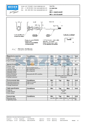 MK11-1A71B-2000W datasheet - MK Reed Sensors