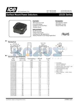 LS125-820-RM datasheet - Surface Mount Power Inductors
