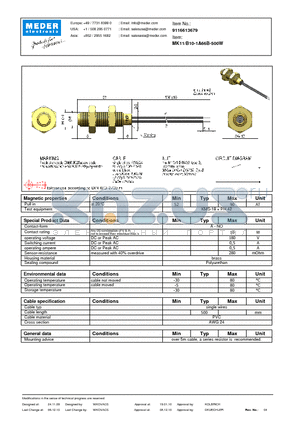 MK11-B10-1A66B-500W datasheet - MK Reed Sensor