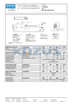 MK11-M8-1A85C-500W datasheet - MK Reed Sensor