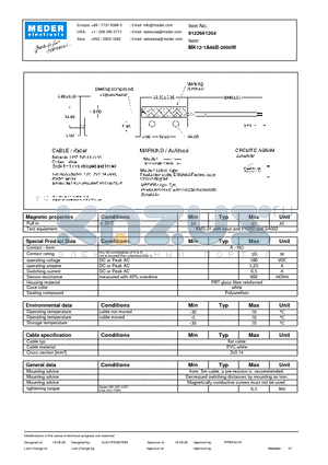 MK12-1A66B-2000W datasheet - MK Reed Sensors